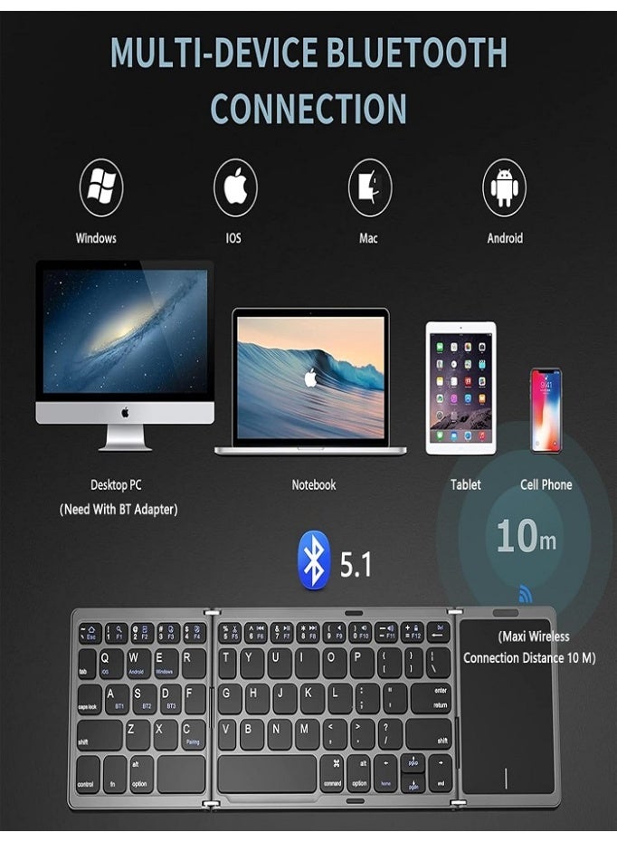 LIVVY Foldable Bluetooth Keyboard with Touchpad – Tri-Fold Wireless Portable Travel Keyboard, Type-C Rechargeable, Multi-Device Sync (Up to 3 Devices) for iOS, Android, Windows, Mac, iPad, iPhone, Tablet & Laptop - Image 5
